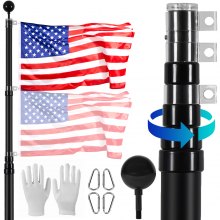VEVOR 20FT Telescopic Flagpole Kit Heavy Duty Aluminum Flag Pole American Black