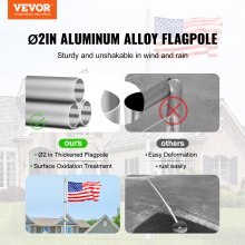 VEVOR 20FT Telescoping Flag pole Kit, Heavy Duty Aluminum Alloy in Ground Flag Poles for Outside, 3 Display Modes Flagpole with 3x5 American Flag, Professional Accessories, Silver