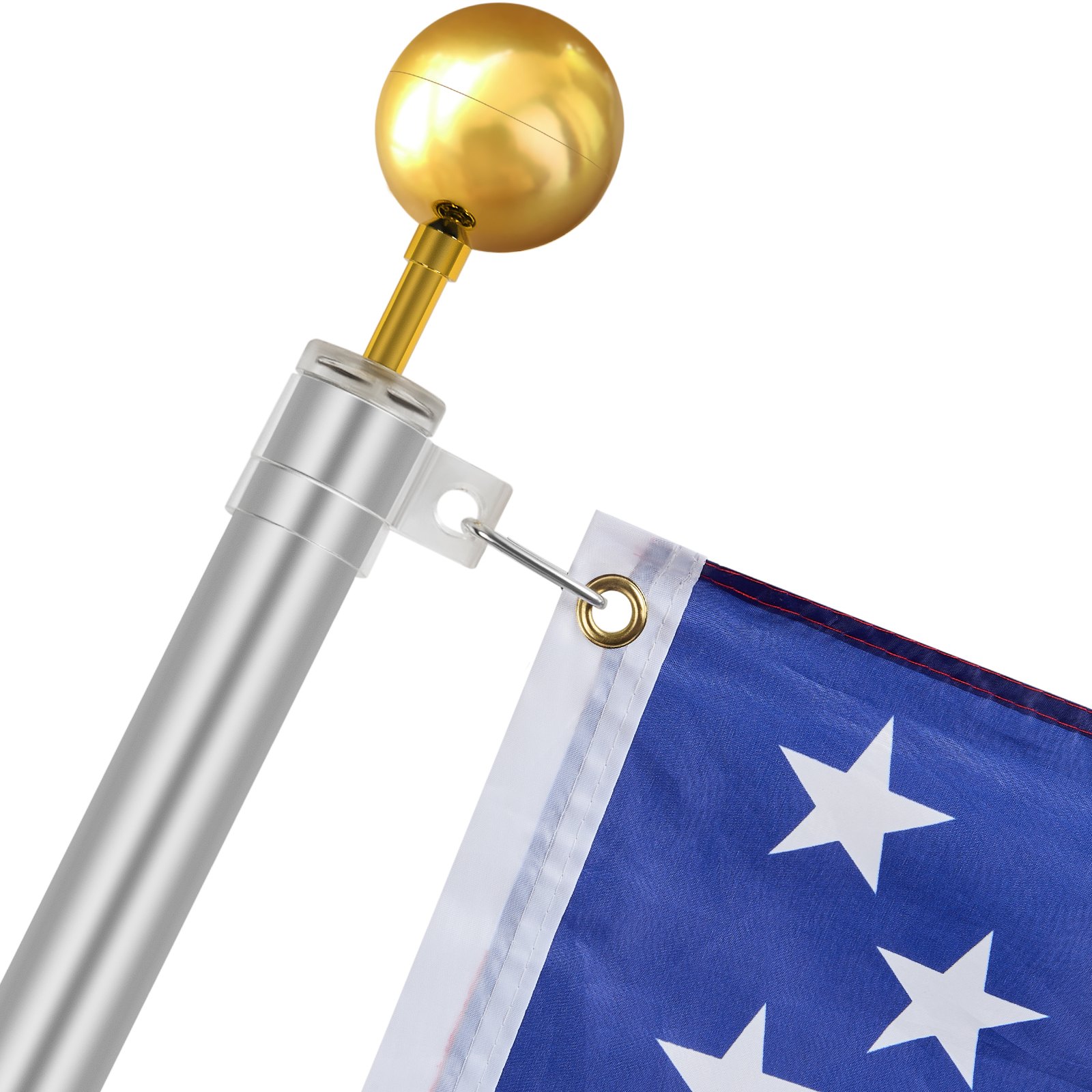 VEVOR 20FT Telescoping Flag pole Kit, Heavy Duty Aluminum Alloy in Ground Flag Poles for Outside, 3 Display Modes Flagpole with 3x5 American Flag, Professional Accessories, Silver