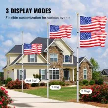VEVOR 30FT Telescoping Flag pole Kit, Heavy Duty Aluminum Alloy in Ground Flag Poles for Outside, 3 Display Modes Flagpole with 3x5 American Flag, Professional Accessories, Silver
