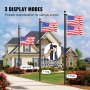 3 display modes of VEVOR flagpole kit in front of a house with american flags and double-strand nylon rope.