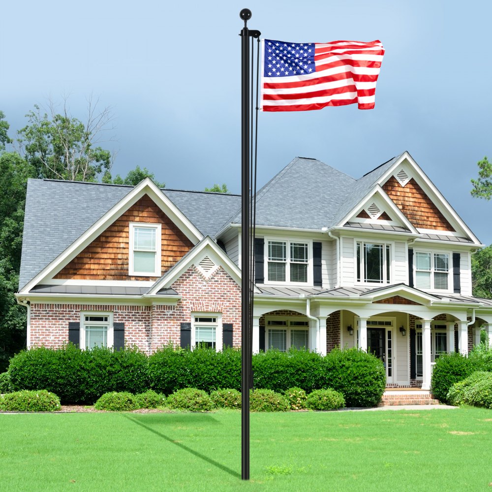 VEVOR 25FT Sectional Flag pole Kit, Heavy Duty Aluminum Alloy in Ground Flag poles for Outside, 3 Display Modes Flagpole with 3x5 American Flag, Professional Accessories, Black