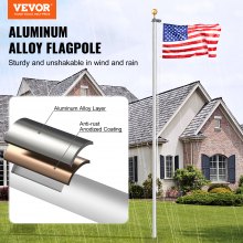VEVOR 25FT Detachable Flagpole Kit Heavy Duty Aluminum Flag Pole American Silver