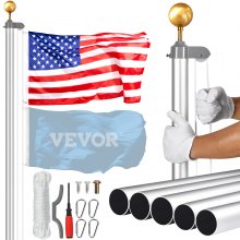 VEVOR 25FT Detachable Flagpole Kit Heavy Duty Aluminum Flag Pole American Silver