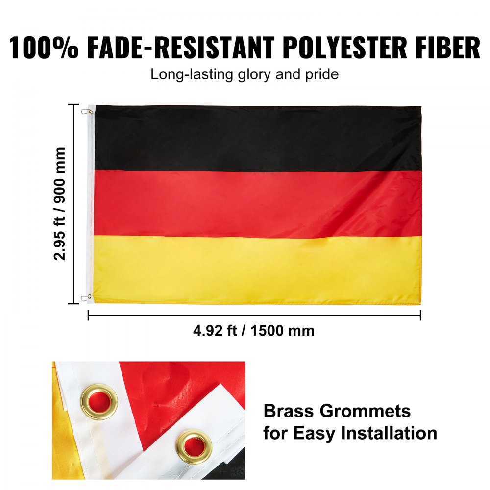 VEVOR 20FT Telescopic Flagpole Kit, Heavy Duty Aluminum Alloy Flag Pole Kit in Ground for Outside, 3 Display Modes Flagpole with Professional Accessories, German Flag, Silver
