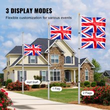 VEVOR 20FT Telescopic Flagpole Kit Heavy Duty Aluminum Flag Pole British Silver