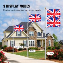 VEVOR 20FT Telescopic Flagpole Kit Heavy Duty Aluminum Flag Pole British Silver