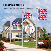 VEVOR 20FT Detachable Flagpole Kit Heavy Duty Aluminum Flag Pole British Silver