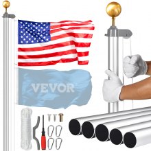 Kit de mât de drapeau détachable VEVOR 20 pieds Mât de drapeau en aluminium robuste Argent