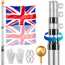 VEVOR 25FT Telescopic Flagpole Kit Heavy Duty Aluminum Flag Pole British Silver