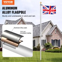 VEVOR 25FT Detachable Flagpole Kit Heavy Duty Aluminum Flag Pole British Silver