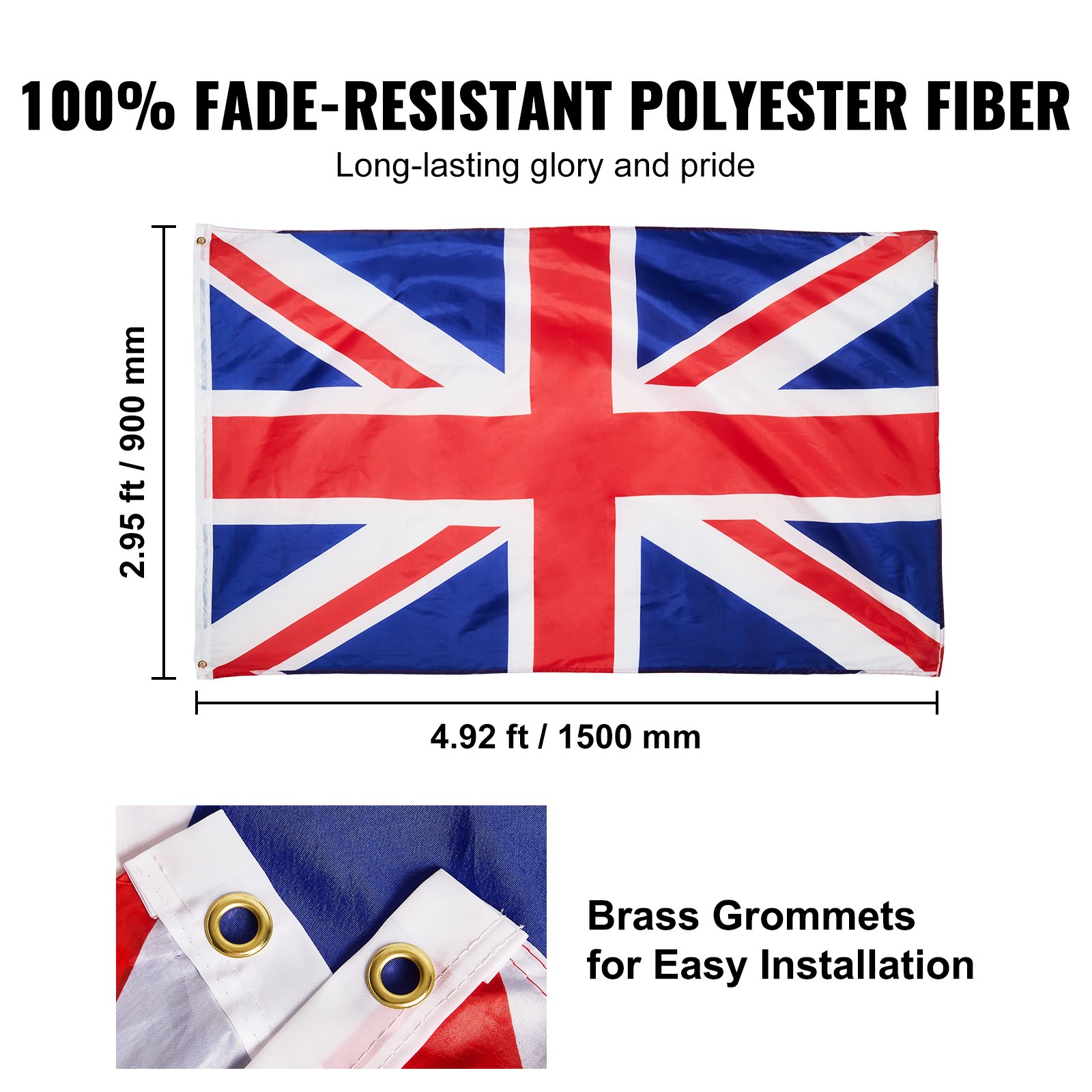 VEVOR 30FT Telescopic Flagpole Kit, Heavy Duty Aluminum Alloy Flag Pole Kit in Ground for Outside, 3 Display Modes Flagpole with Professional Accessories, British Flag, Silver