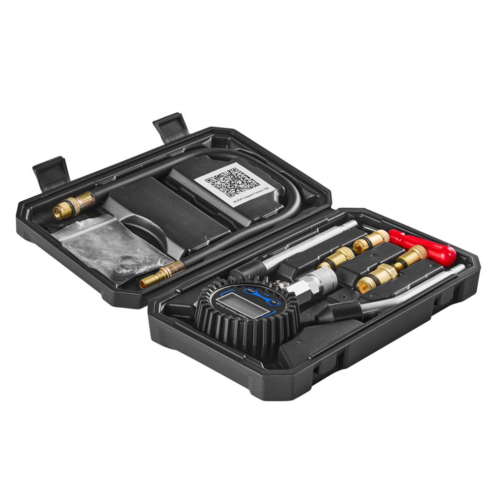 VEVOR Engine Cylinder Compression Tester Kit, Pressure Gauge Range of 10-200 PSI, Compression Tester Kit with 4 Adapters, Straight & Angled Extended Metal Tubes for Automotive Cars and Motorcycles