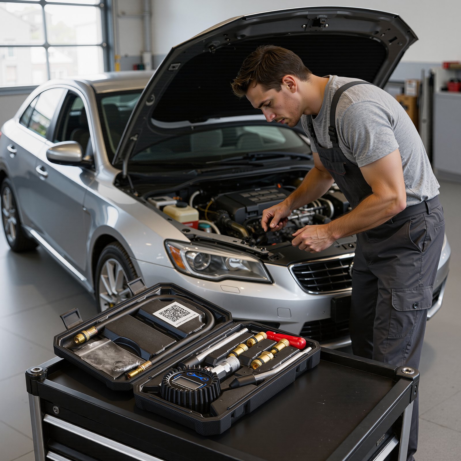 VEVOR Engine Cylinder Compression Tester Kit, Pressure Gauge Range of 10-200 PSI, Compression Tester Kit with 4 Adapters, Straight & Angled Extended Metal Tubes for Automotive Cars and Motorcycles