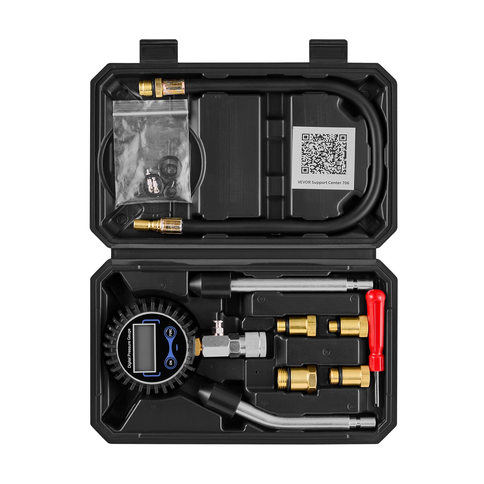 VEVOR Engine Cylinder Compression Tester Kit, Pressure Gauge Range of 10-200 PSI, Compression Tester Kit with 4 Adapters, Straight & Angled Extended Metal Tubes for Automotive Cars and Motorcycles