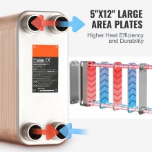 VEVOR Heat Exchanger, 5"x 12" 100 Plates Brazed Plate Heat Exchanger, Copper/316L Stainless Steel Water To Water Heat Exchanger For Floor Heating, Water Heating, Snow Melting, Beer Cooling