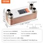 VEVOR Heat Exchanger, 5"x 12" 30 Plates Brazed Plate Heat Exchanger, Copper/316L Stainless Steel Water To Water Heat Exchanger For Floor Heating, Water Heating, Snow Melting, Beer Cooling