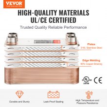 VEVOR Heat Exchanger, 5"x 12" 30 Plates Brazed Plate Heat Exchanger, Copper/316L Stainless Steel Water To Water Heat Exchanger For Floor Heating, Water Heating, Snow Melting, Beer Cooling