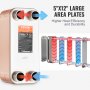 VEVOR heat exchanger with 5"x12" large plates for higher heat efficiency and durability, labeled diagram.