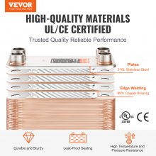 VEVOR Heat Exchanger, 5"x 12" 50 Plates Brazed Plate Heat Exchanger, Copper/316L Stainless Steel Water To Water Heat Exchanger For Floor Heating, Water Heating, Snow Melting, Beer Cooling