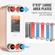 VEVOR Heat Exchanger, 5"x 12" 50 Plates Brazed Plate Heat Exchanger, Copper/316L Stainless Steel Water To Water Heat Exchanger For Floor Heating, Water Heating, Snow Melting, Beer Cooling