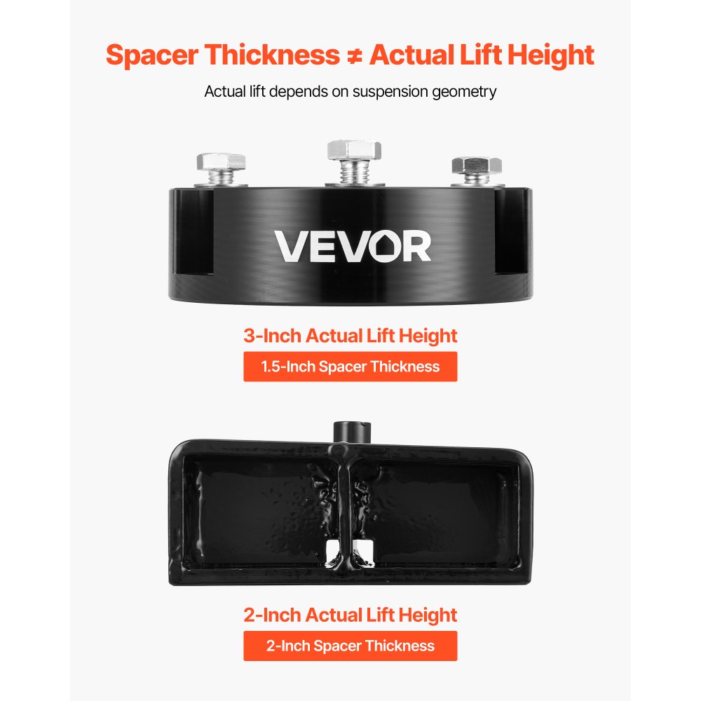 VEVOR 76.2 mm Front and 50.8 mm Rear Leveling Lift Kit for 2005-2021 2022 2023 Toyota Tacoma 2WD/4WD, Chassis Level Kit with 2 Front Strut Spacers, 2 Rear Lift Blocks, 4 U-Bolts, Suspension Level Kit
