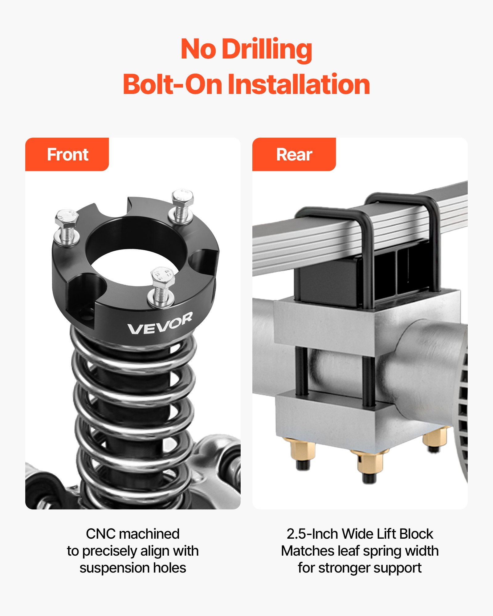 VEVOR 76.2 mm Front and 50.8 mm Rear Leveling Lift Kit for 2005-2021 2022 2023 Toyota Tacoma 2WD/4WD, Chassis Level Kit with 2 Front Strut Spacers, 2 Rear Lift Blocks, 4 U-Bolts, Suspension Level Kit