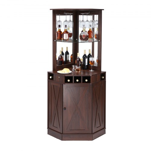 VEVOR Industrial Bar Cabinet Wine Bar Table with Glass Holder for Liquor & Glass
