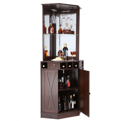 VEVOR Industrial Bar Cabinet, Wine Table for Liquor with Glass Holder, Wine Rack and Metal Sideboard, Farmhouse Wood Coffee Bar for Living Room, Dinin