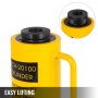 VEVOR hydraulic cylinder jack in yellow with detailed top view.