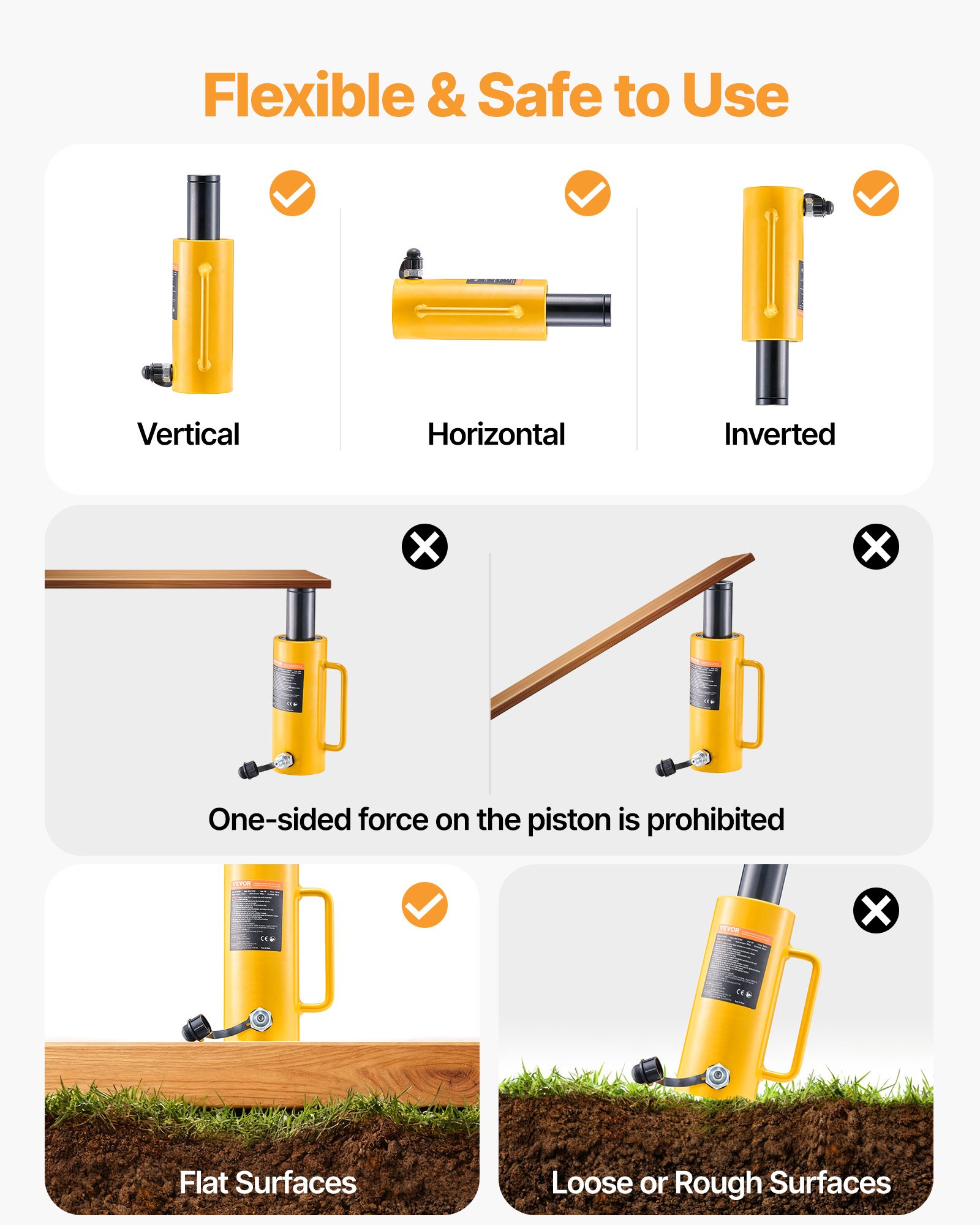 VEVOR 20T/44000LBS Hollow Hydraulic Cylinder Jack 100mm Plunger Ram Hydraulic Solid Cylinder Hydraulic Jack for Car/Van/Boat/Truck/Caravan