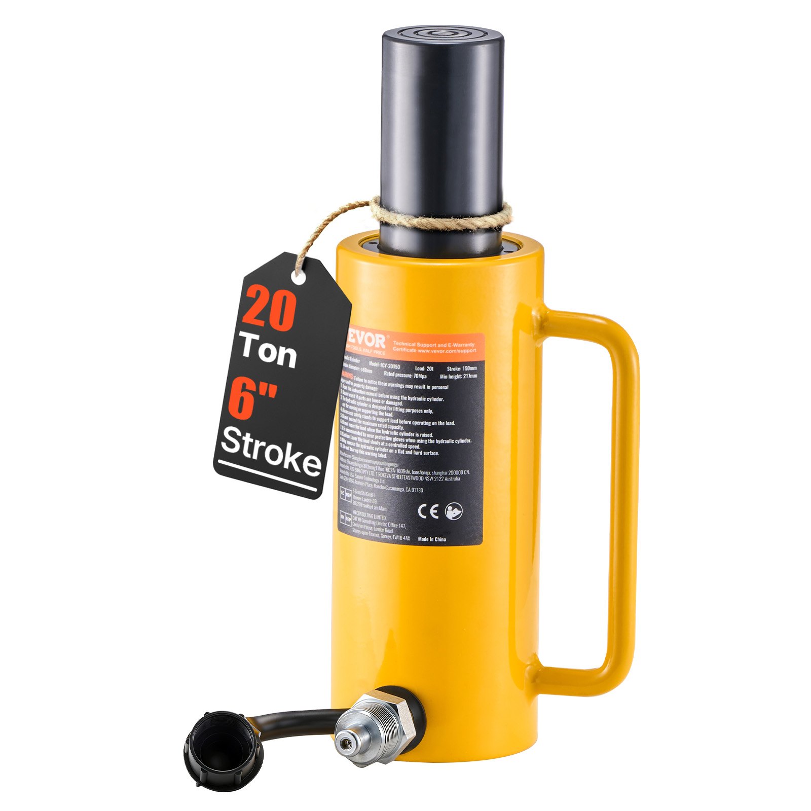 VEVOR Hydraulic Cylinder Jack, 20 Ton Solid Ram Hydraulic Cylinder, 6 Inch Stroke Single Acting Hydraulic Cylinder, with Quick Connector Portable Hydraulic Solid Jack Hydraulic Lifting Cylinders