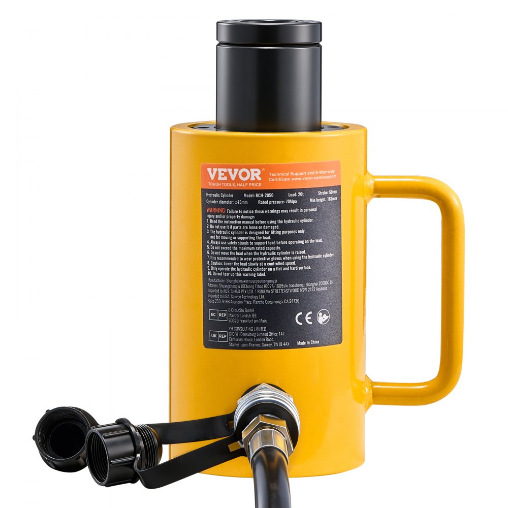 VEVOR 20T 2Inch Hydraulic Cylinder Jack Hollow Single Acting Hydraulic Ram Cylinder 50mm Hydraulic Lifting Cylinders (20T 2Inch Hollow)