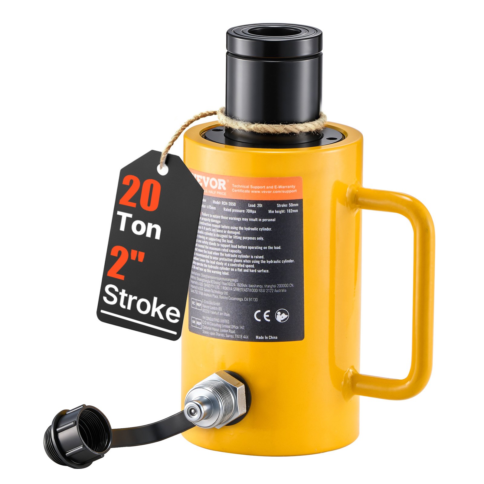 VEVOR 20T 2Inch Hydraulic Cylinder Jack Hollow Single Acting Hydraulic Ram Cylinder 50mm Hydraulic Lifting Cylinders (20T 2Inch Hollow)