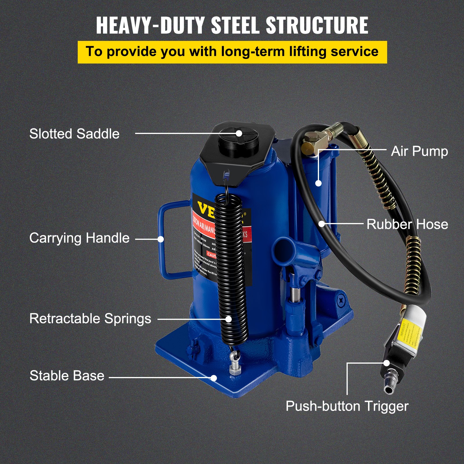 VEVOR Air Hydraulic Bottle Jack 20 Ton Bottle Jack Blue Air jack Heavy Duty Hydraulic Air Bottle Jack Pneumatic Lifting Ram for Auto Van Trucks Lorry Lift Repair Lift
