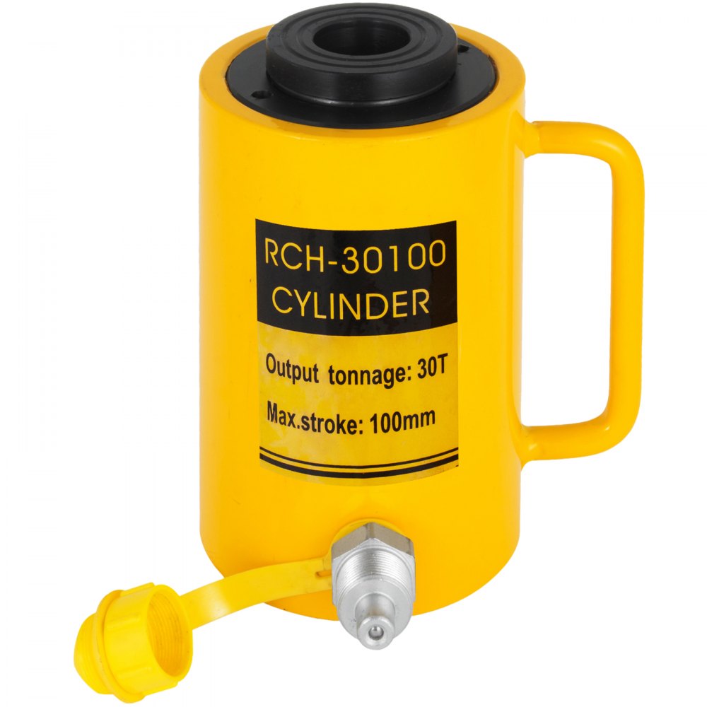 yellow VEVOR hydraulic cylinder jack, 30t output, 100mm max stroke, model rch-30100