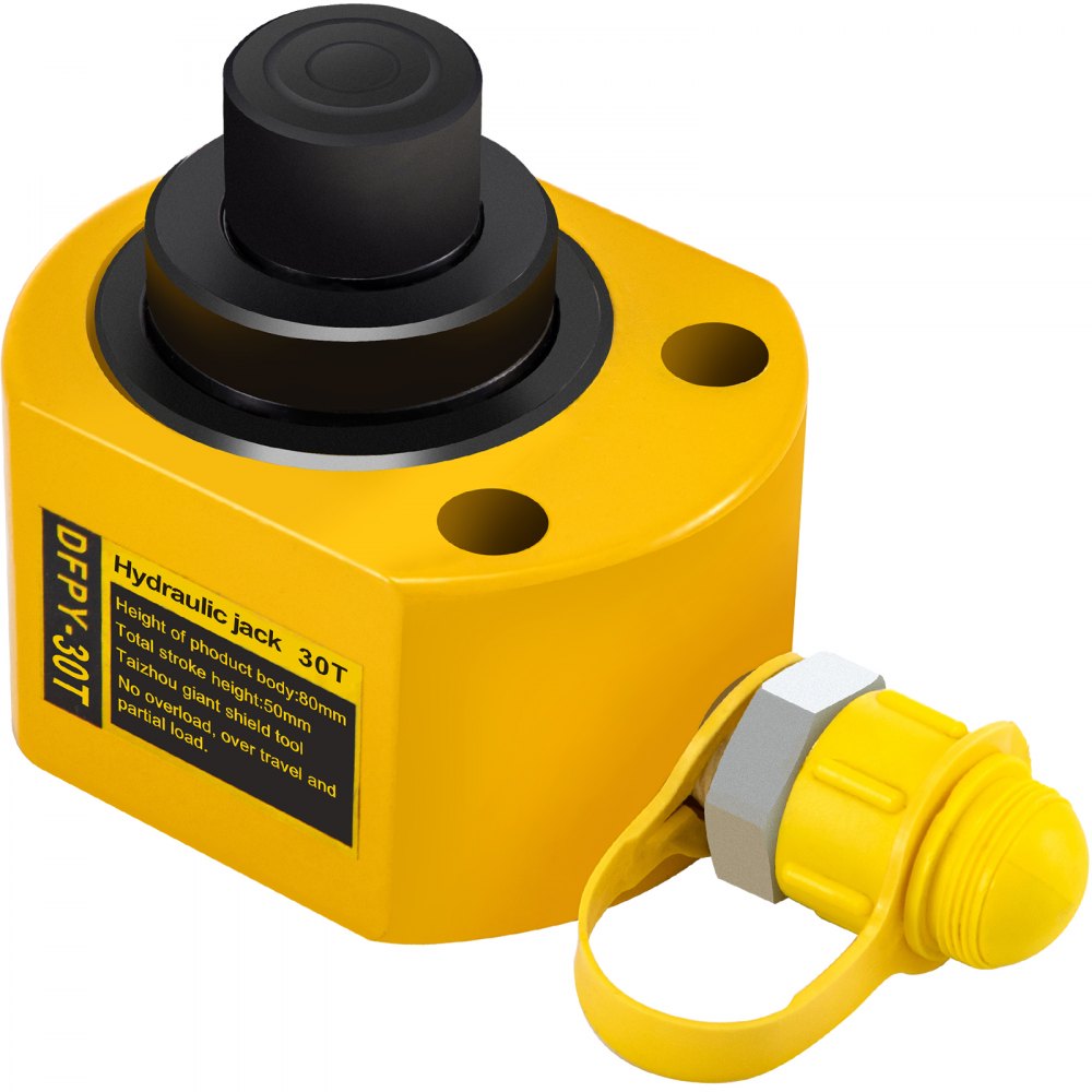 yellow VEVOR hydraulic cylinder, 30t capacity with black components and yellow hose connection.