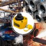 VEVOR hydraulic cylinder amidst industrial scenes: construction, metal rolls, vehicle repair, and welding.