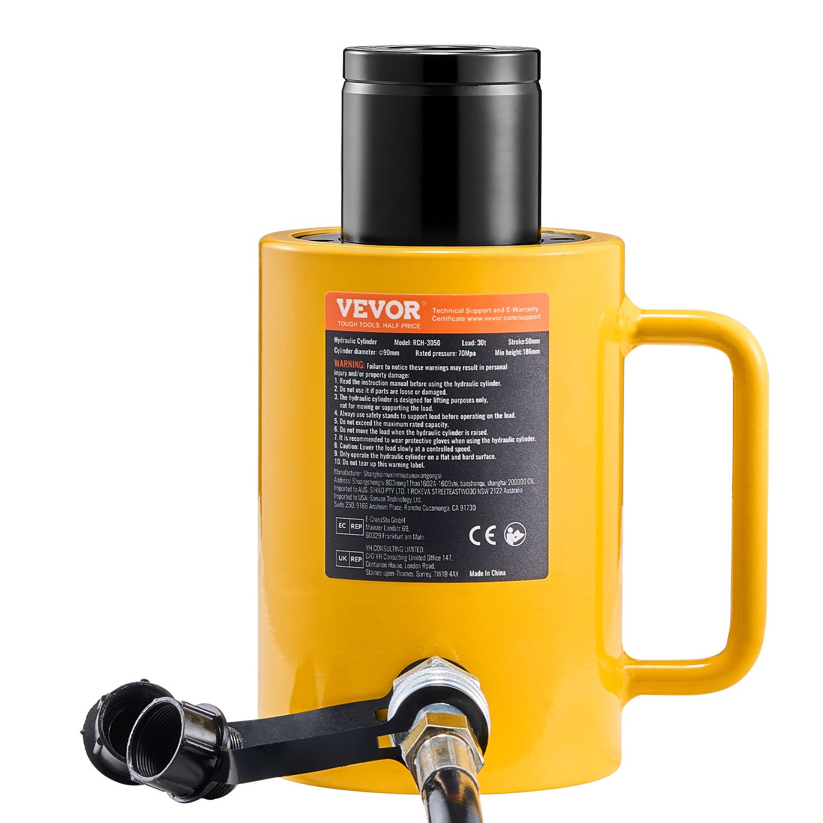 VEVOR 30T/66000LBS Hollow Hydraulic Cylinder Jack 50mm Plunger Ram Hydraulic Solid Cylinder Hydraulic Jack for Car/Van/Boat/Truck/Caravan