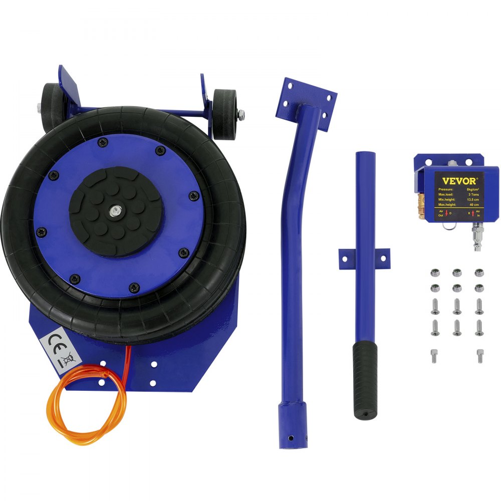 VEVOR Pneumatic Jack, 3 Ton/6600 LBS Air Bag Jack, Triple Bag Air Jack for Vehicle, Extremely Fast Lifting Action, Max Height 15.75"/400 mm, with Wheels, Long Handle, Blue