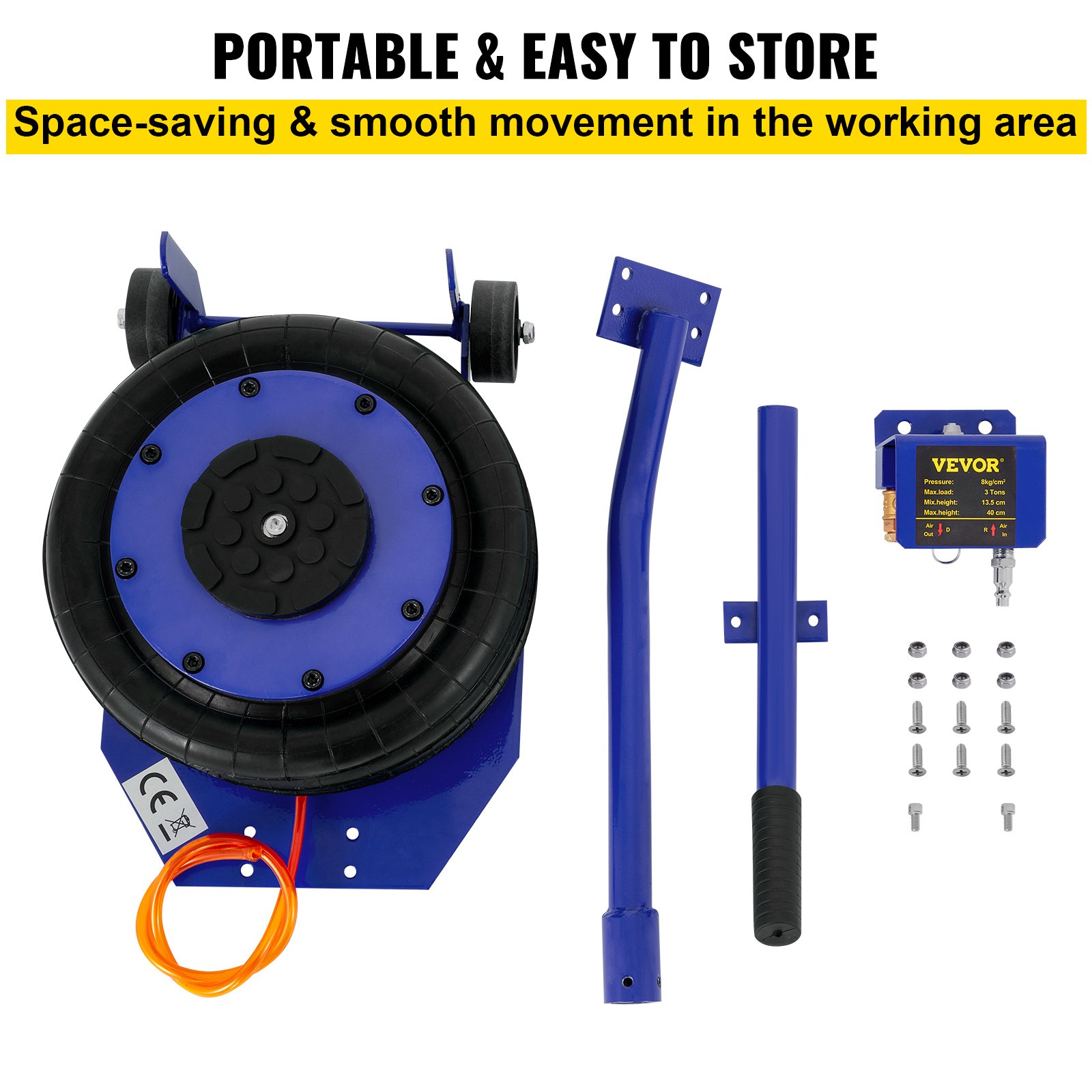 VEVOR Pneumatic Car Jack Triple Bag Air Jack 6600lbs Pneumatic Jack 3 Ton Heavy Duty Car Jack Lifting Up to 16 Inch Portable Repair(Blue) for Cars, Minivan, SUV Off-road Vehicle