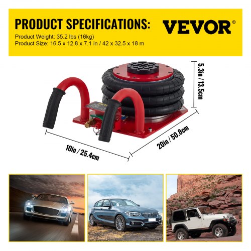 VEVOR Pneumatic Jacks,6600 lbs(3.0Ton) Pneumatic Car Jack with Portable Handle,triple bag jack Thickened Rubber  for soft and easy to collapse terrain, water on sand or muddy roads