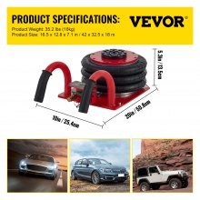 VEVOR Triple Bag Air Jack, 3 Ton (6600 lbs) Capacity, Portable Pneumatic Car Jacks, Fast Lifting up to 16 Inch Height, Heavy Duty & Quick Lifting for Garage Car Repair, Red