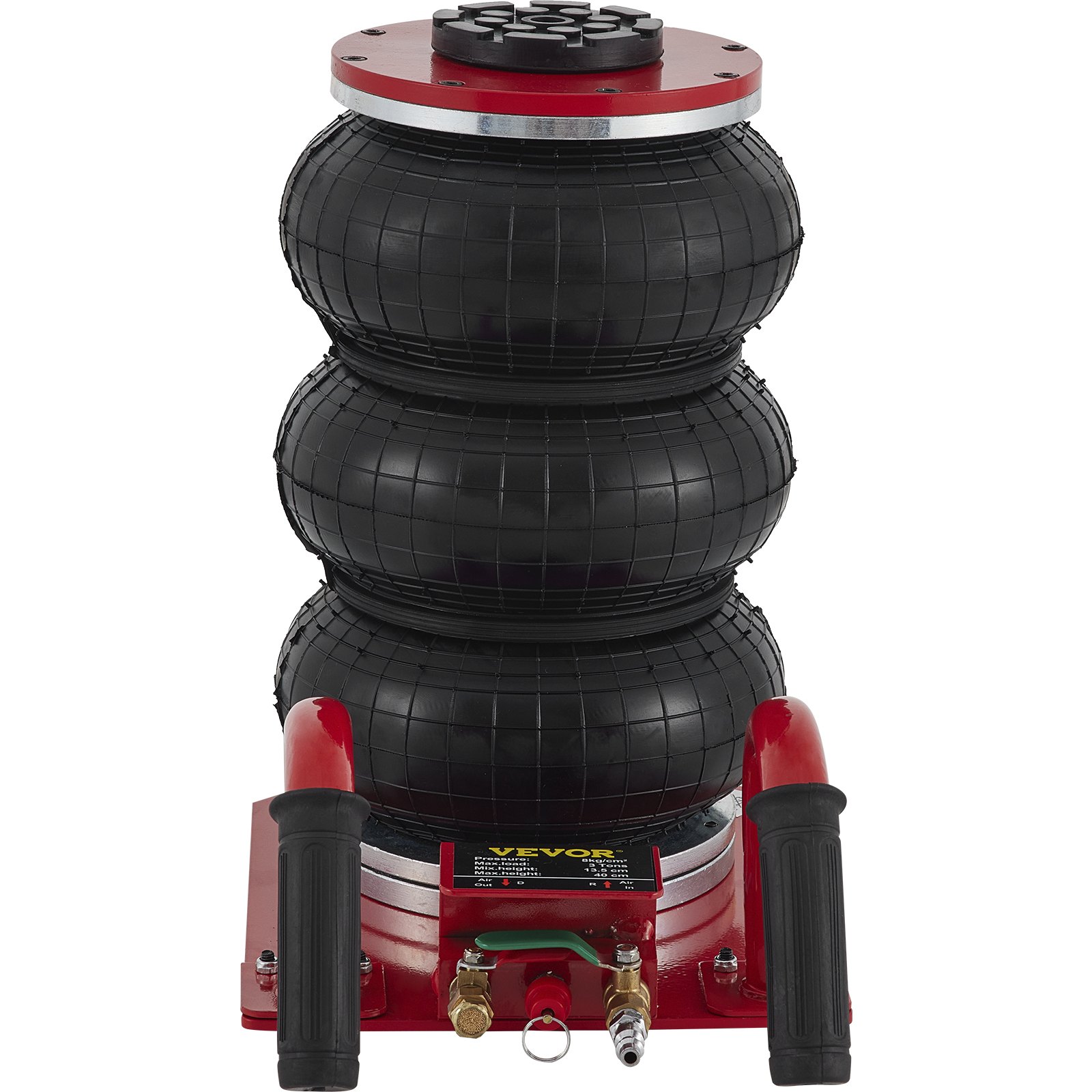 VEVOR triple bag air jack with red base and black inflatable bags.