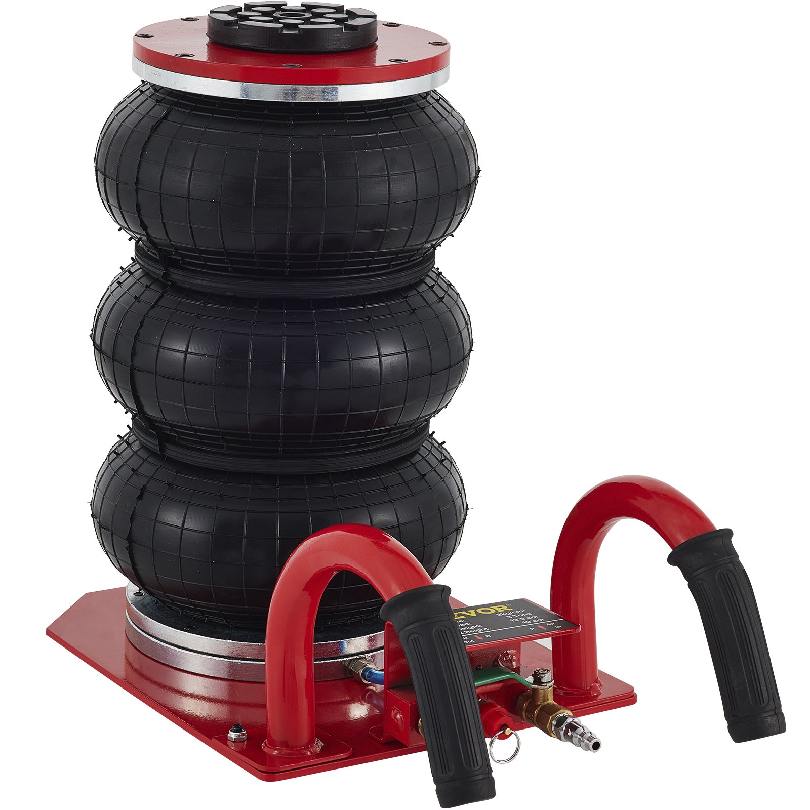 VEVOR triple bag air jack with red handles and a sturdy base