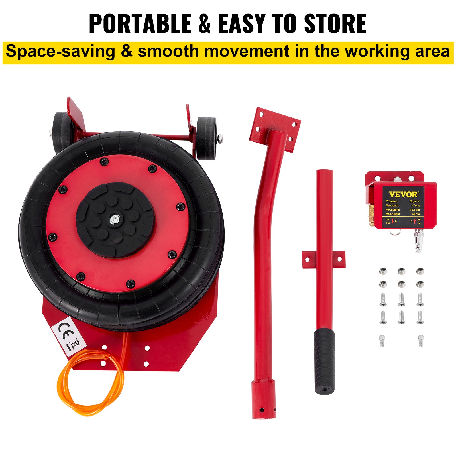 VEVOR Pneumatic Jack, 3 Ton/6600 LBS Air Bag Jack, Triple Bag Air Jack for Vehicle, Extremely Fast Lifting Action, Max Height 15.75"/400 mm, with Wheels, Long Handle