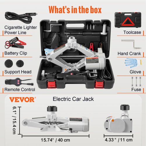 VEVOR Electric Car Jack 3 Ton 12V Floor Jack, All-In-One Electric Scissor Jack, 120-370/170-420MM Lifting Range Scissor Lift Jack, Automatic Car Repair Tool With Tool Case, For Sedans And SUV Repair