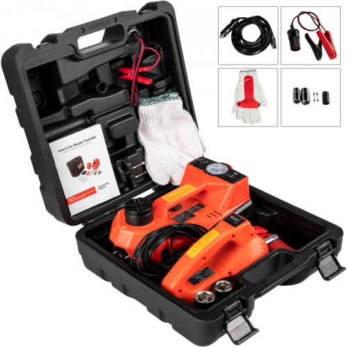 VEVOR Electric Scissor Jack 5T 12V DC with Electric Impact Wrench, All in One Electric Car Jack 11023lb, with LED Flashlight for Vehicle Repairing and Tire Replacing Portable Tool Case