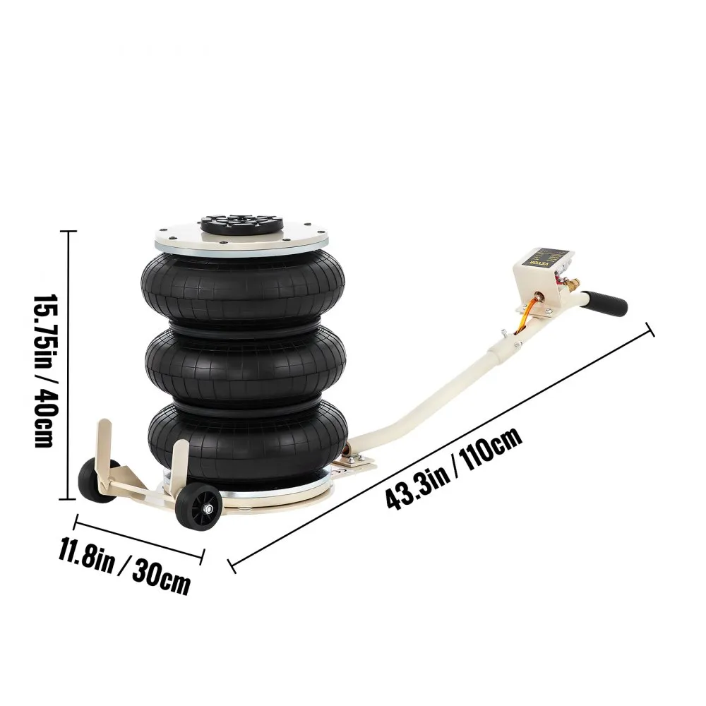 VEVOR Pneumatic Jack, 5 Ton/11023 lbs Triple Bag Air Jack, Lifting Height 6.3-15.75 Inch, Inflatable Car Jack with Long Handle, Lifter Pneumatic Air Jack for Garage Car Lifting Repair