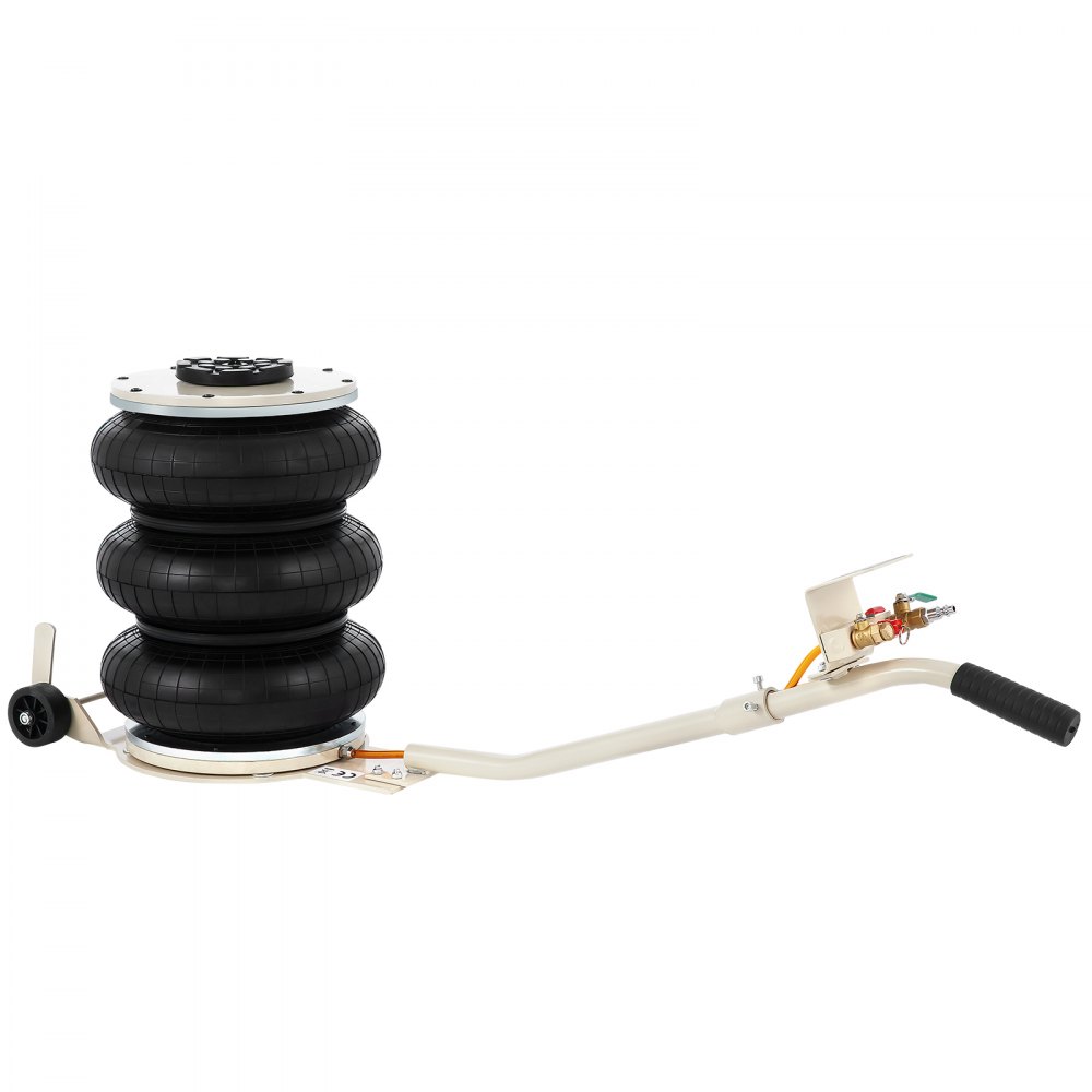 VEVOR pneumatic jack with black triple-bag design and long handle.